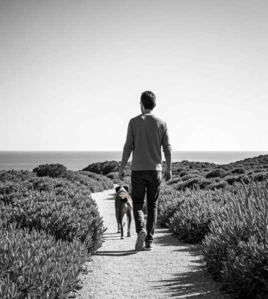 Giampy passeggia con un cane